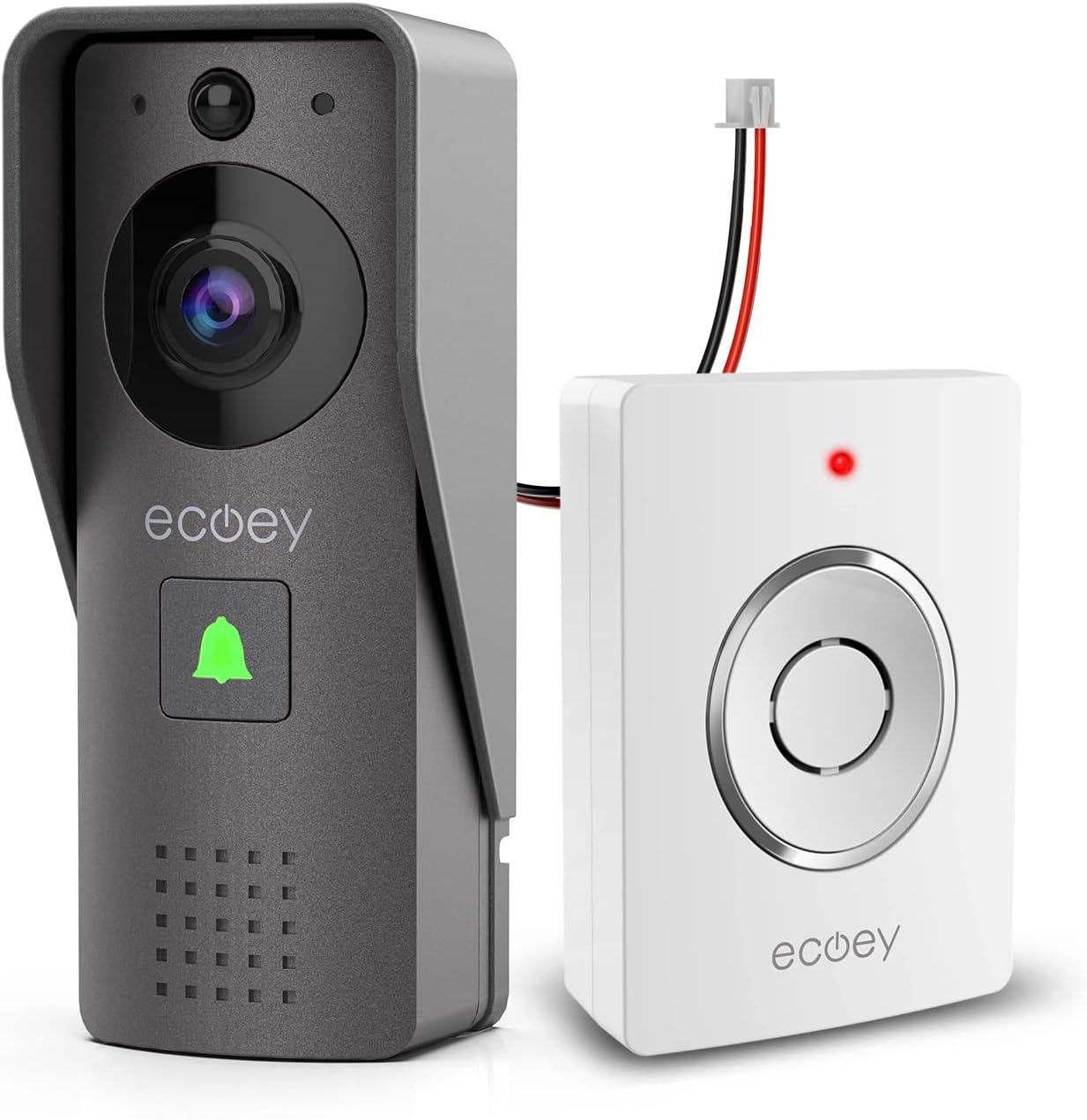 Ecoey Video Doorbell Camera, Smart Wi-Fi Video Doorbell Wired with Two-Way Audio, Video Doorbell with 1080P HD, PIR Motion Detection, Removable TF Card, Doorbell Camera AC Powered, GW1003, 1PACK