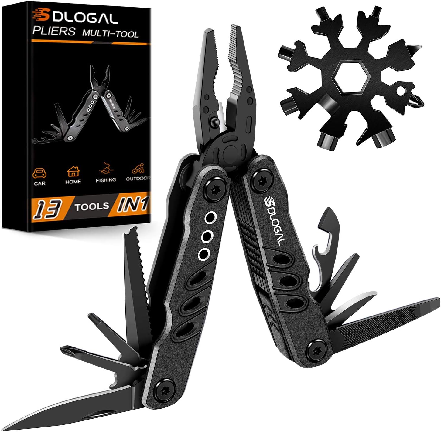 sdlogal Multitool Camping Accessories 15 in 1 Tool Hatchet with Axe Hammer Saw Screwdrivers Pliers WireCutter,5-in-1 Paracord Bracelet, Anniversary Birthday Cool Stuff Gifts for Dad Boyfriend Husband