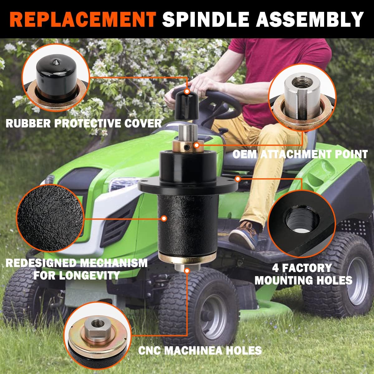 YiaChuii Deck Replacement Spindle Assembly - Compatible with Bad Boy CZT, ZT Elite, Pup Lightning Series - 48 50 52 60 72 Inch Deck Zero Turn Mowers - Replaces Bad Boy 037-6015-00, 037-6015-50