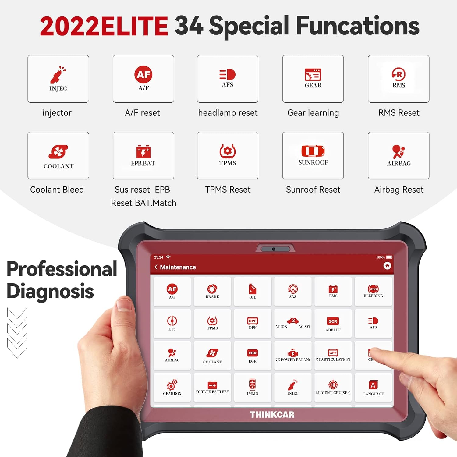 thinktool pad10 Bi-Directional Diagnostic Scan Tool, 34 Reset Services OE-Level All Systems Automotive Scanner,Active Test, Key Program, ECU Coding, Cars Connector Kits,2 Years Free Update