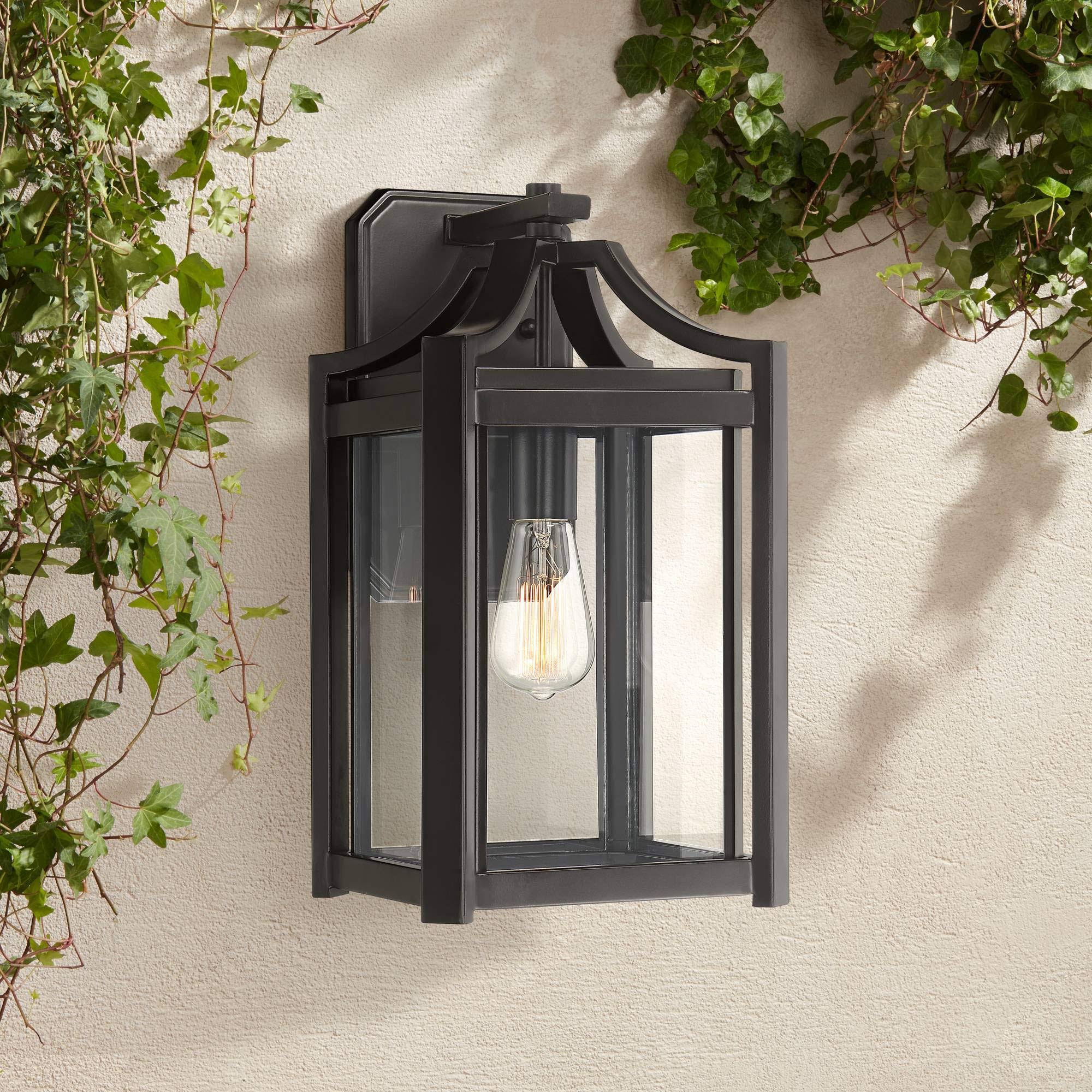 Franklin Iron Works Rustic Farmhouse Outdoor Wall Light Fixture Black 16 1/4x22 Clear Beveled Glass Exterior House Porch Patio D