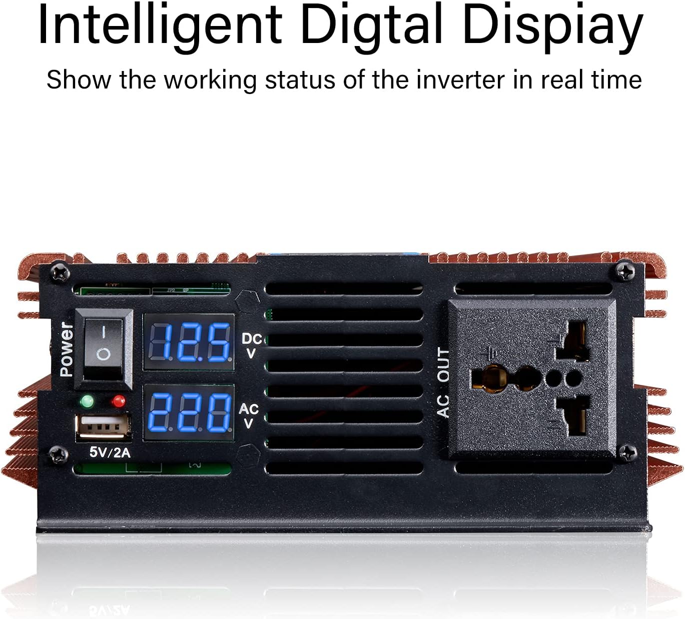 GISIAN 2000W Power Inverter DC 12V to AC 110V Car Converter with Digital LED Display, 110V AC Outlet & 2A USB Port for Smartphone, Laptop, Vehicle, Camera in Camping, Emergency