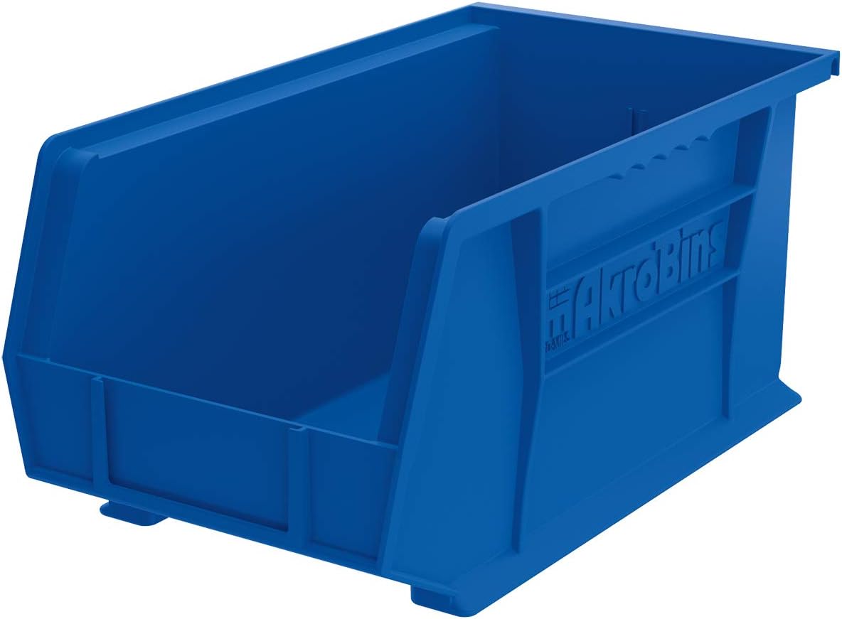 Akro-Mils 30240 AkroBins Plastic Storage Bin Hanging Stacking Containers, (15-Inch x 8-Inch x 7-Inch), Blue, (12-Pack)