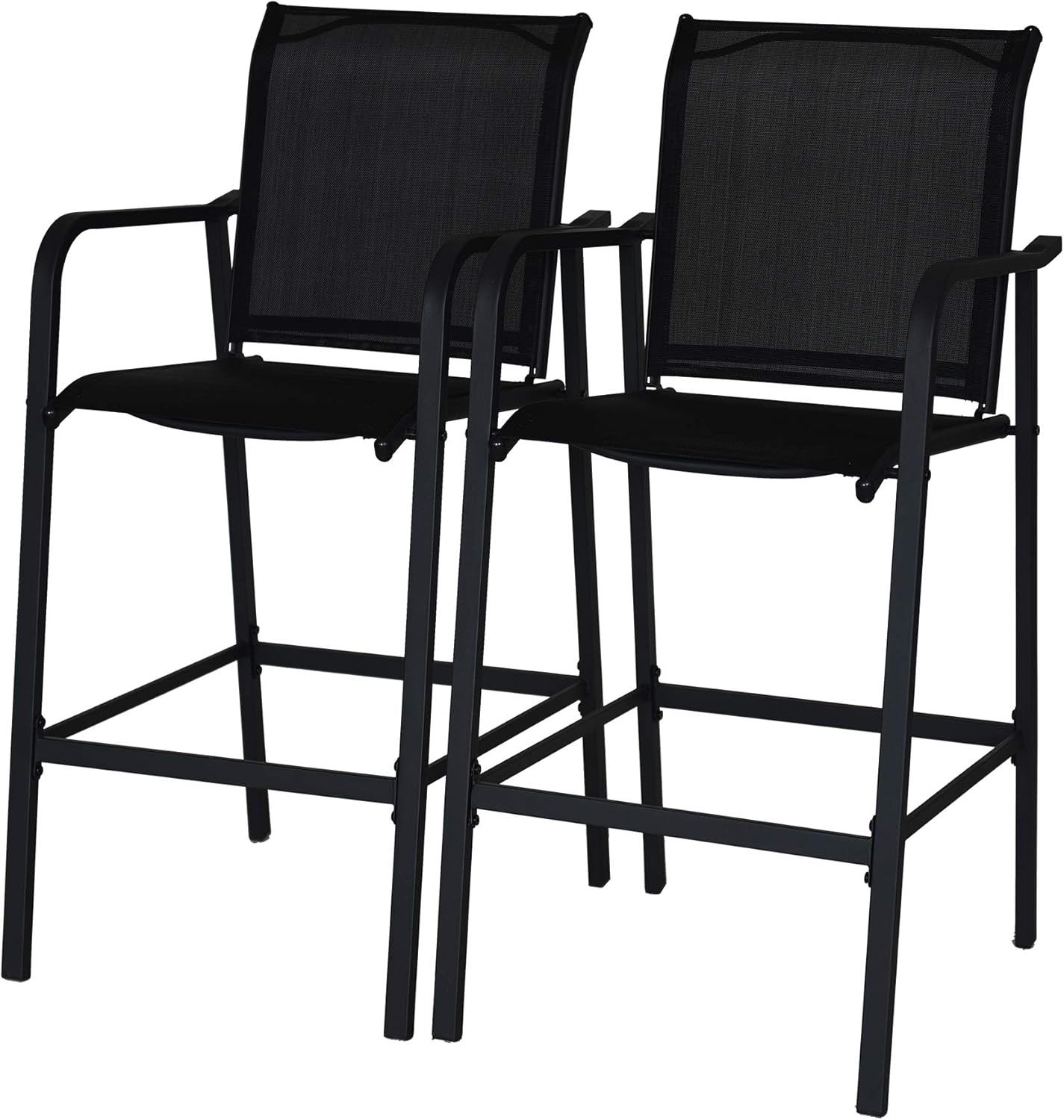 Sundale Outdoor Bar Stools Set of 2, 2 Piece Metal Tall Bar Stool, Patio Textilene Bar Height Chairs with Arms, High Top Patio Bar Chairs, Patio Seating Bar Stools - Black