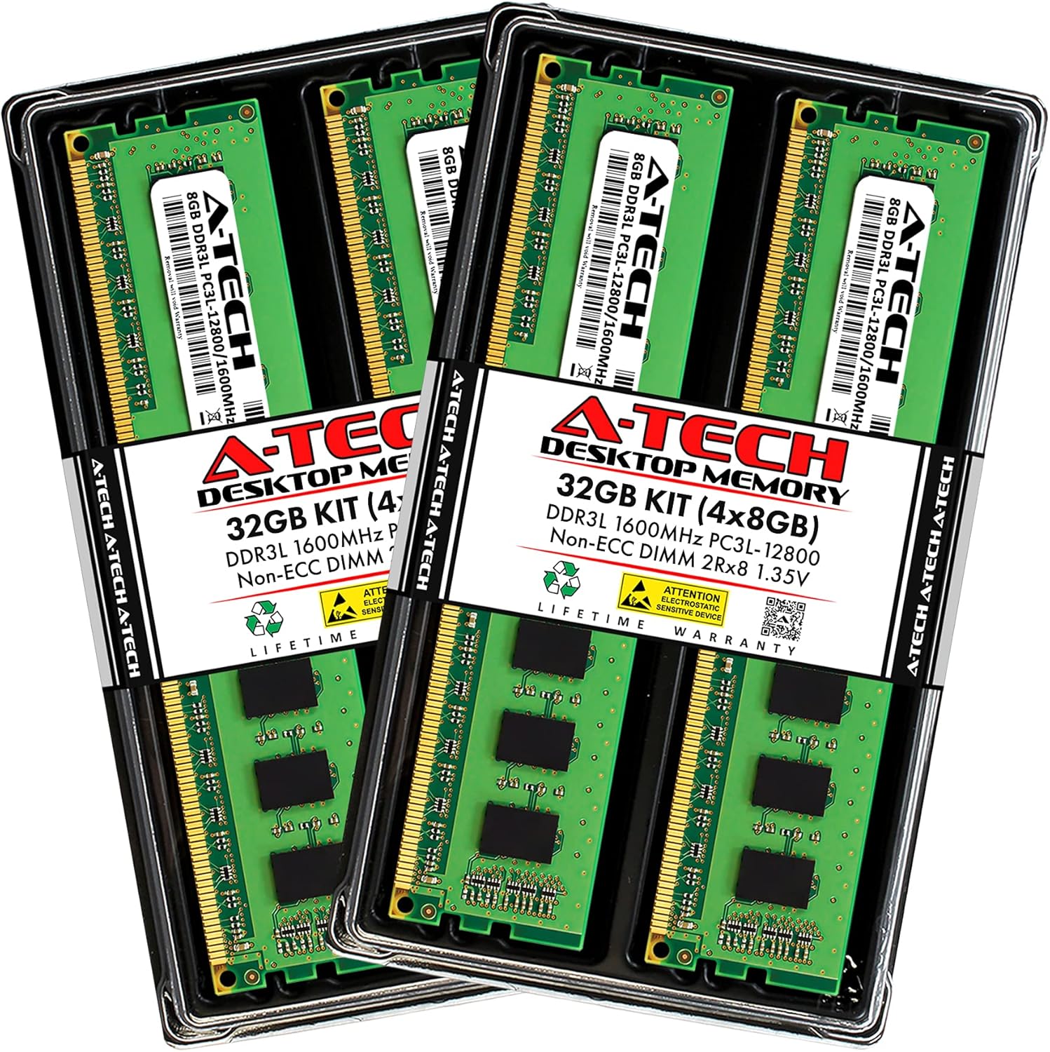 A-Tech 16GB (4x4GB) DDR3 1600 MHz UDIMM PC3-12800 CL11 DIMM Desktop RAM Memory Modules Pack of 2