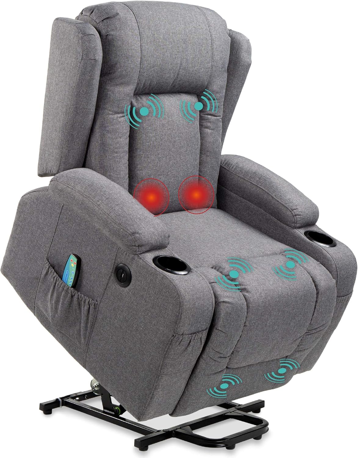 Best Choice Products Electric Power Lift Linen Recliner Massage Chair, Adjustable Furniture for Back, Lumbar, Legs w/ 3 Positions, USB Port, Heat, Cupholders, Easy-to-Reach Side Button - Gray