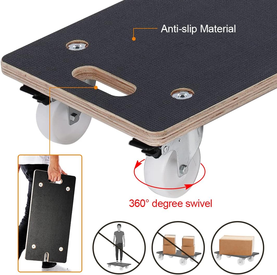 Collapsible Wood Platform Dolly with Handle, 441-lb Load Capacity Heavy Duty Wood Furniture Dolly, Multifunctional Movers Carrier with Wheels