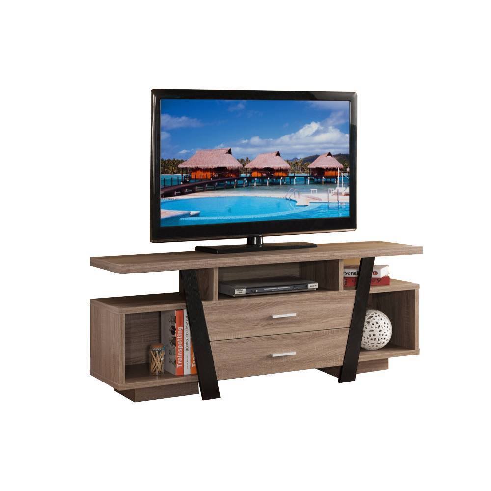 Benzara - Striking TV Stand with Storage Option, Black and Light Brown