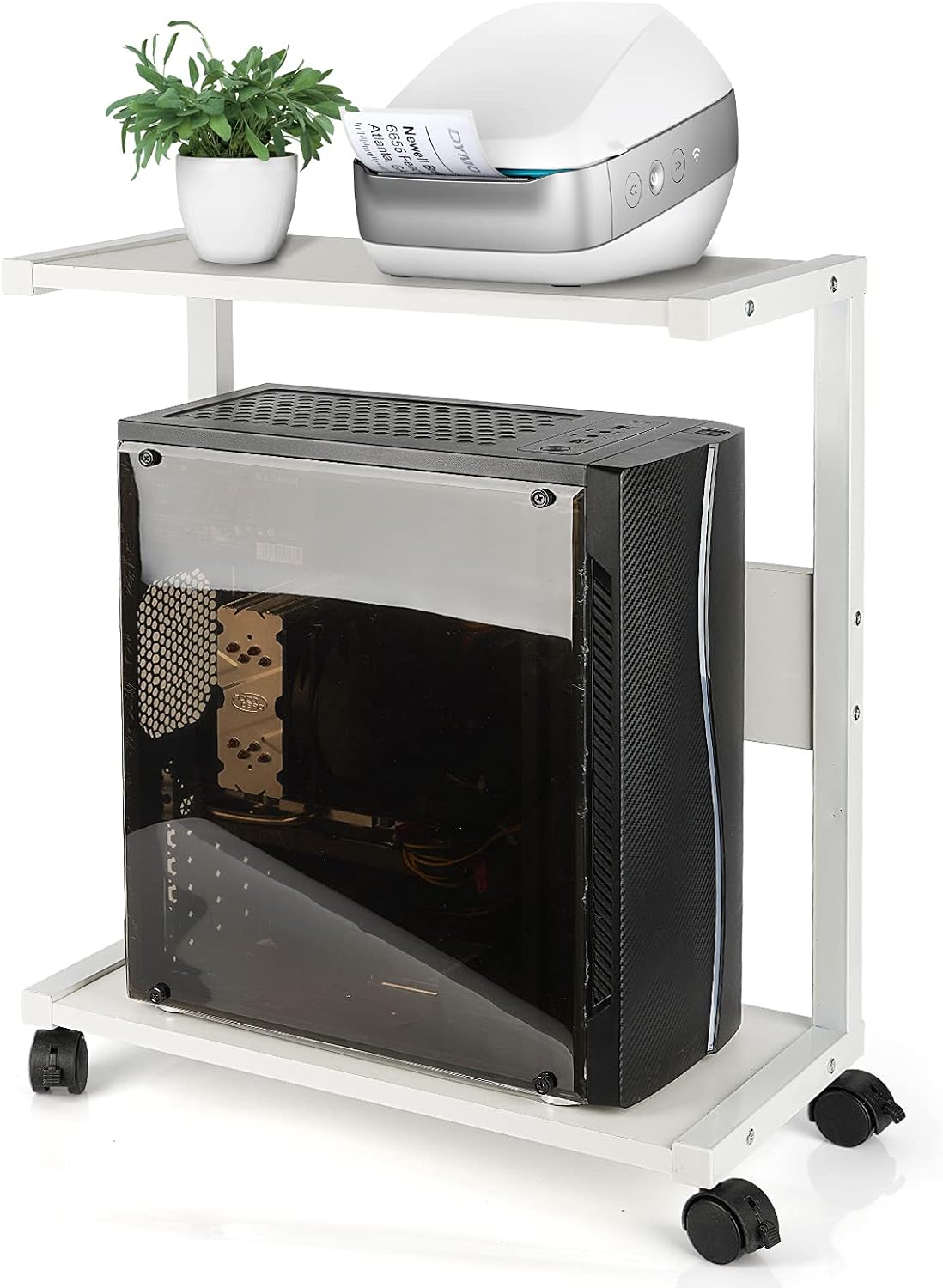 Liitrton Computer Tower Stand, PC Stand 2-Tier CPU Stand with Lockable Wheels Under Desk Fits Most PC (Black)