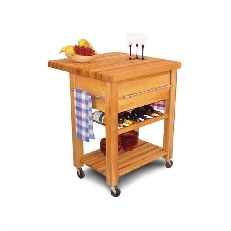 Pemberly Row Baby Grand Butcher Block WorkCenter with Wine Rack in Natural