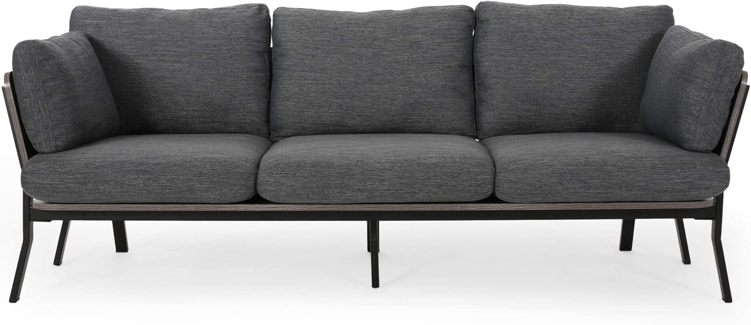 Christopher Knight Home Abigail Mid-Century Modern 3 Seater Wood Frame Sofa, Navy Blue, Gray, Black