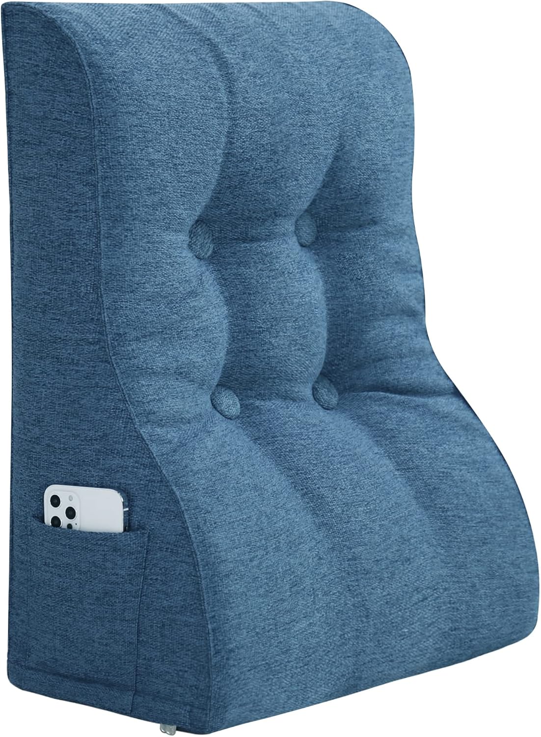 Roner Reading Pillow Bed Foam Wedge Adult for Back Support, Backrest Seat Cushion with Pockets, Bed Pillows for Sitting in Bed, Back Pillow with Shredded, Husband Pillow Blue 24x9x21 Inches