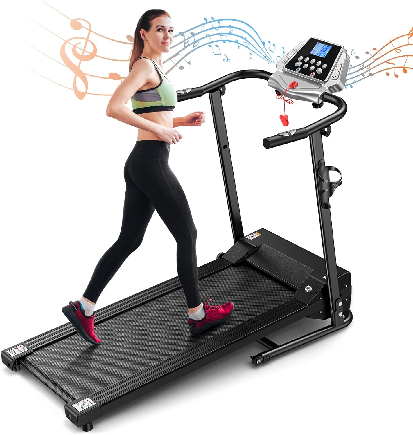BESPORTBLE 1. 5HP Electric Treadmill, 12 Built- in Programs 1-10 km/h Adjustable Running Exercise Machine with LCD Monitor Phone Holder, Foldable, Silver, Black