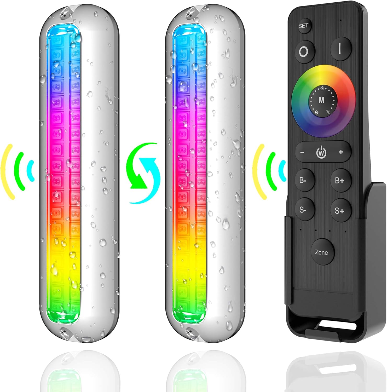 HUSUKU GT1 Boat RGB Led Light 2x2000LM Underwater Marine Color Light Kit , 12V~24V, IP68 Waterproof, Wireless Grouping and Control, Auto Sync, for Yacht / Boat / Pontoon / Dock / Pool / Fishing Lights