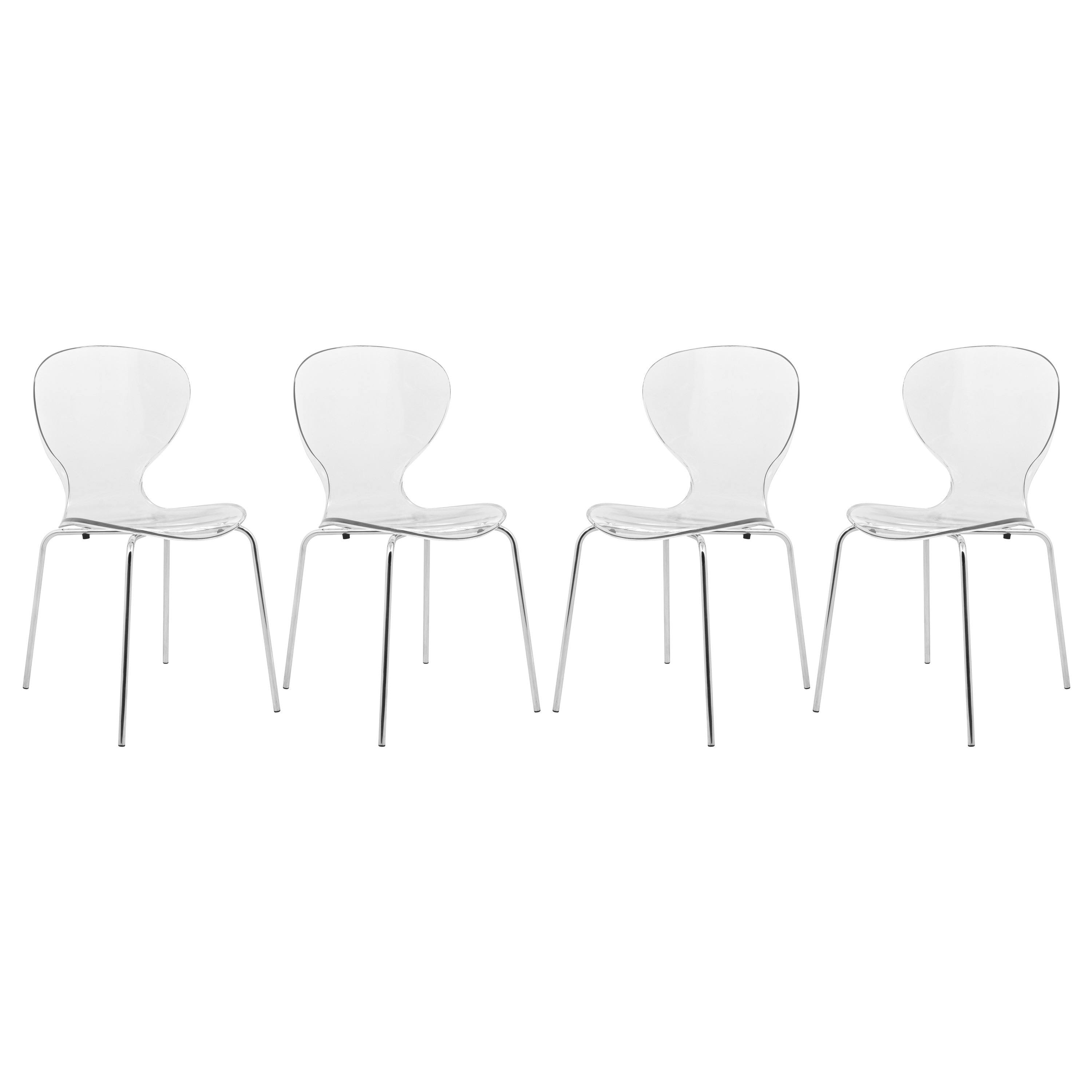 LeisureMod Oyster Modern Clear Round Back Dining Side Chair Set of 4 (Oyster Clear Side Chair- Set of 4)