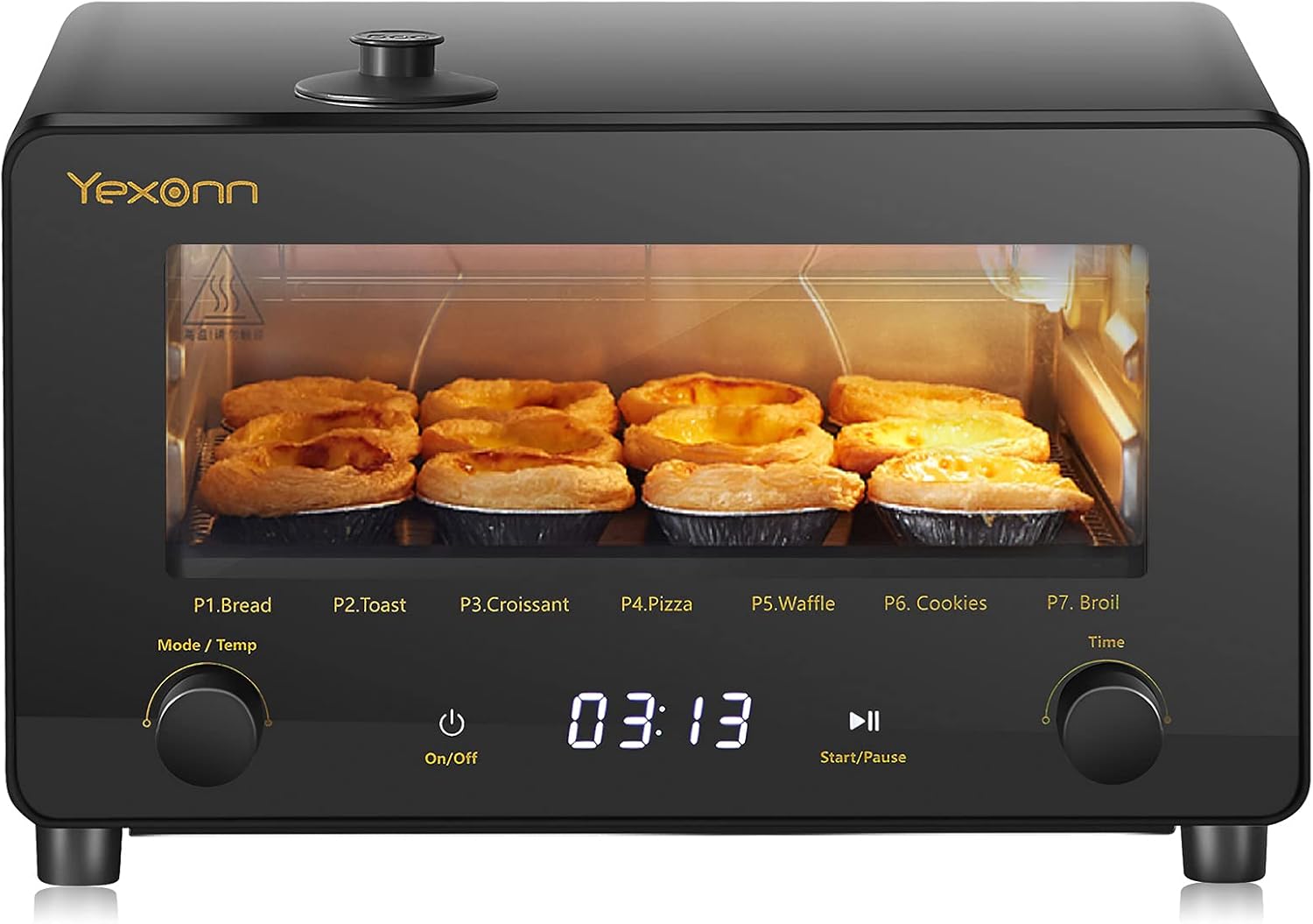 YEXONN Toaster Oven, Steam Toaster Oven Convection Ovens Countertop Air Fryer Oven, Bread Mini Oven with 8 Baking Modes Easy Cooking 8 in 1 Black