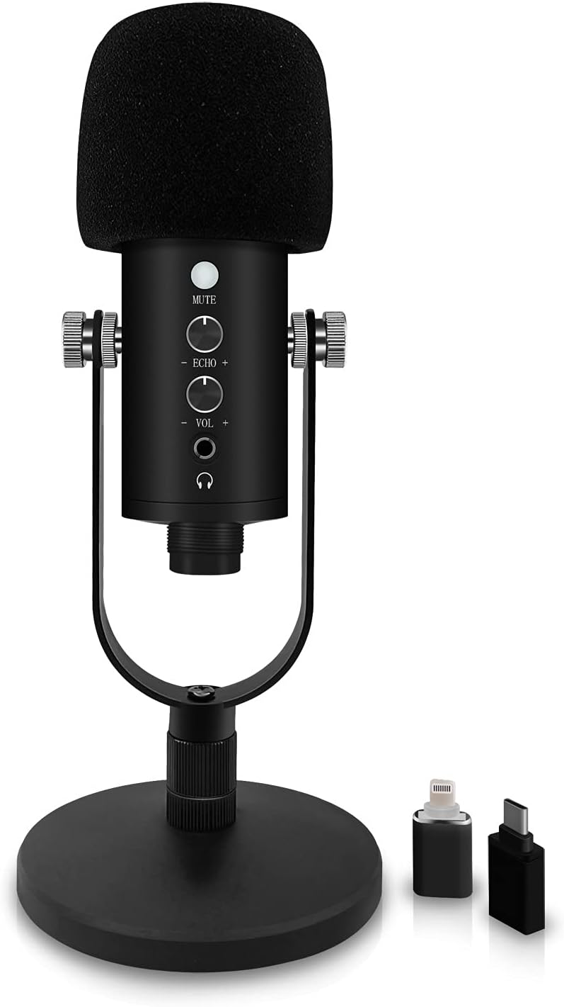 SiZHENG USB Microphone Hypercardioid Professional Condenser Microphone with Mute Button for Phone, Laptop, Plug and Play, Compatible for Vocals, Streaming, ASMR (Black)