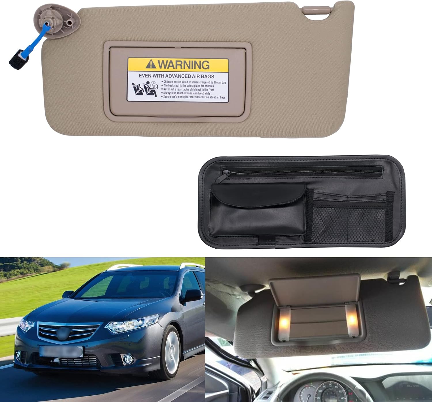 Left Driver Side Sun Visor Compatible with Honda Accord 2008 - 2017 with Light OEM : 83280-TA0-A91ZB (Grey)