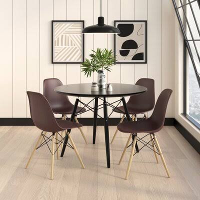 Burbach 5 - Piece Dining Set Mercury Row Chair Color: Brown, Table Base Color: Black