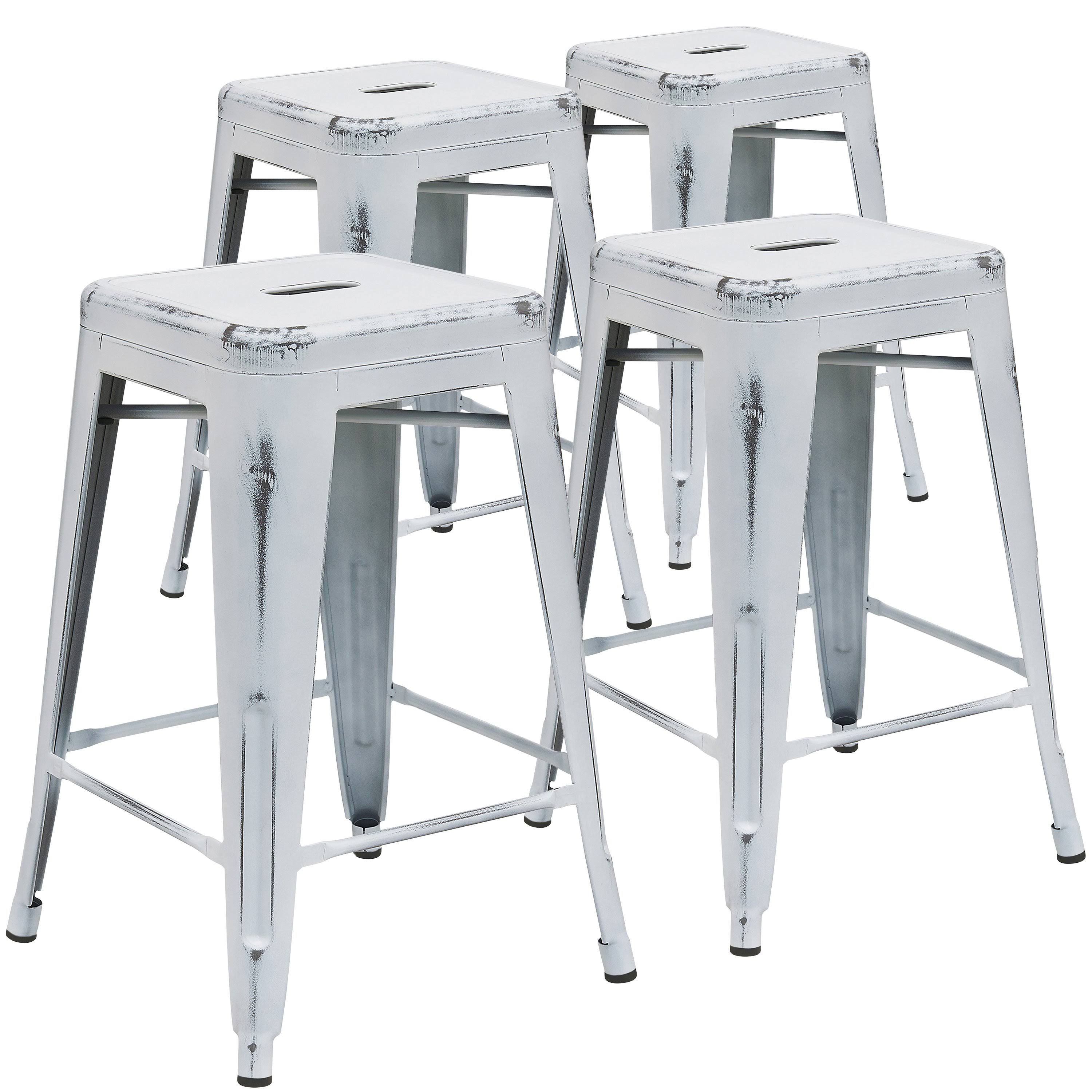 Flash Furniture 4 Pk. 24&& High Backless Distressed Kelly Red Metal Indoor Counter Height Stool