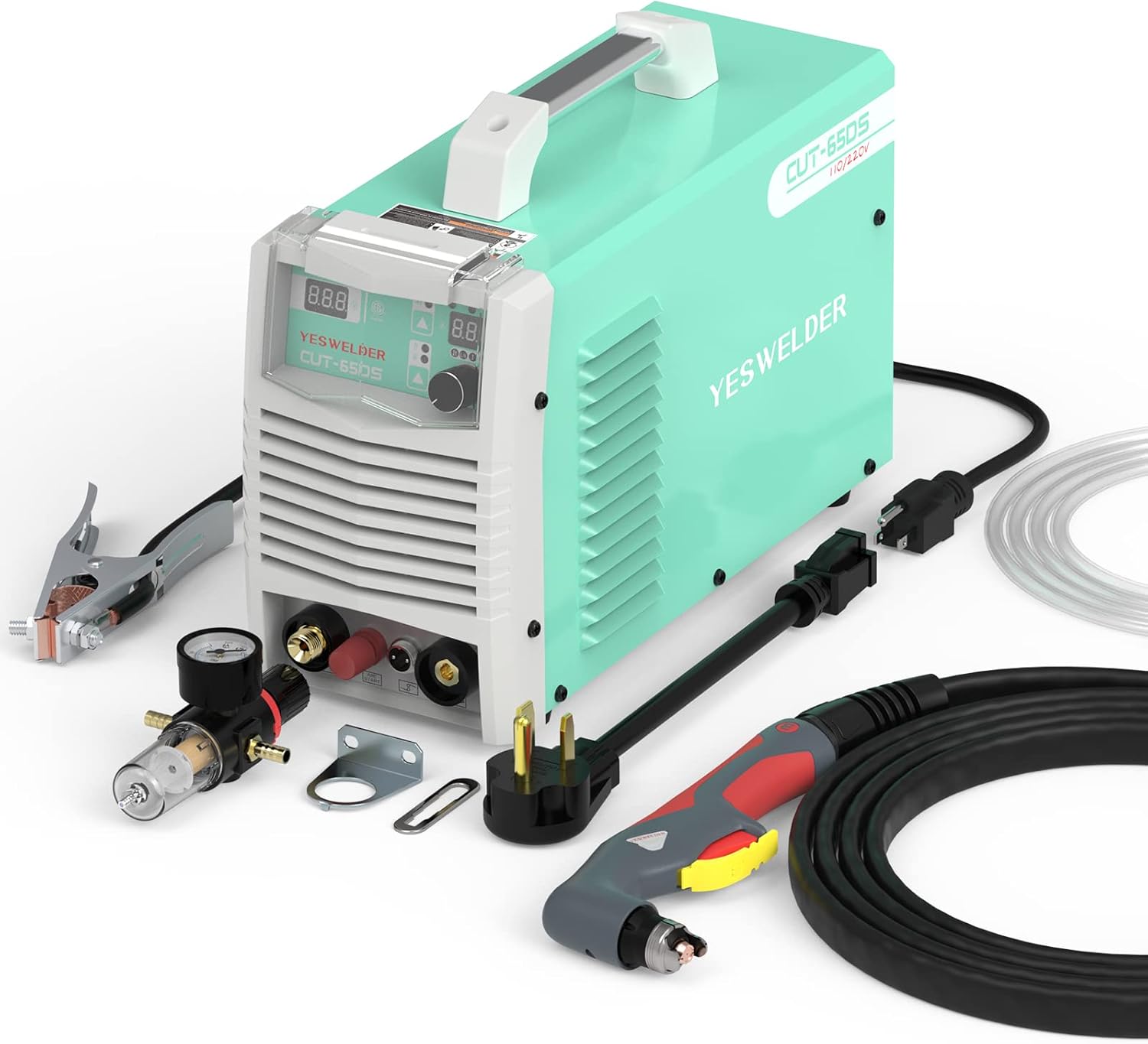 YESWELDER CUT-65DS, 65 Amp Non High Frequency Non-Touch Pilot Arc Digital Plasma Cutter, DC Inverter 110/220V Dual Voltage Cutting Machine New model