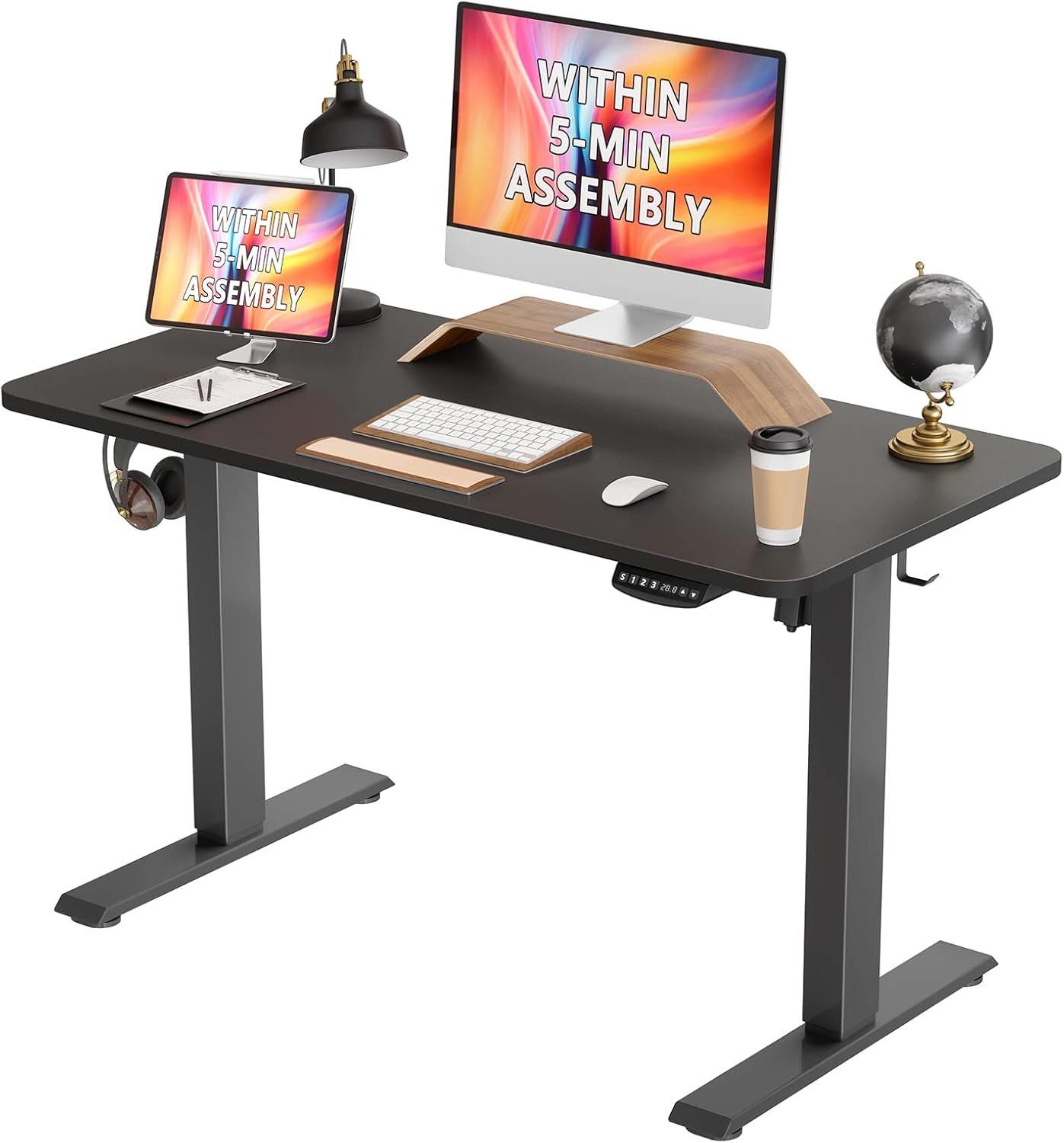 FEIZBO Quick Install Electric Standing Desk,Adjustable Height Stand up Desk,48 x 24 Inches Sit Stand Home Office Desk,Black Frame/Fir Brown Top