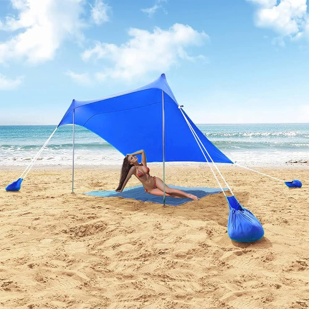 CONCHA CIELO Family Beach Shade, 7X7.5FT Pop Up Sun Shade Canopy Tent with UPF50+ Protection, Easy to Carry and Set Up, for Trips, Fishing, Backyard Fun or Picnics(2Poles, Teal,fit 2-4 Person)
