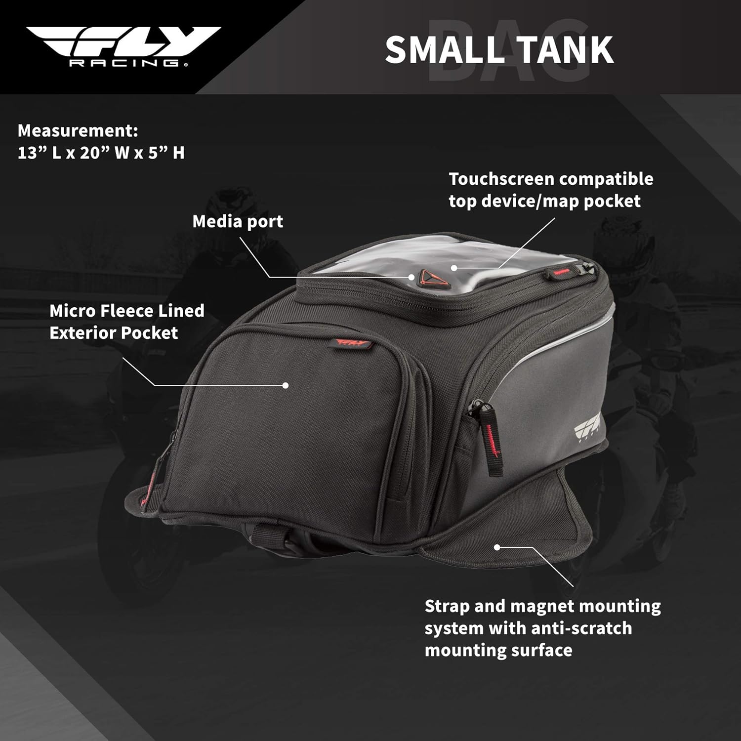 FLY Racing Small Tank Bag, Stay-Dry Motorcycle Bag with Rain Cover, 7.5-Liter Capacity