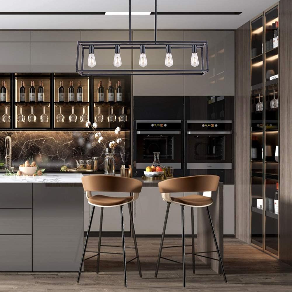 XILICON 5 Light Dining Room Chandelier Farmhouse Kitchen Island Black Shade Modern Industrial Pendant Lighting Shade for Kitchen Hallway Bar Dining Room Restaurant