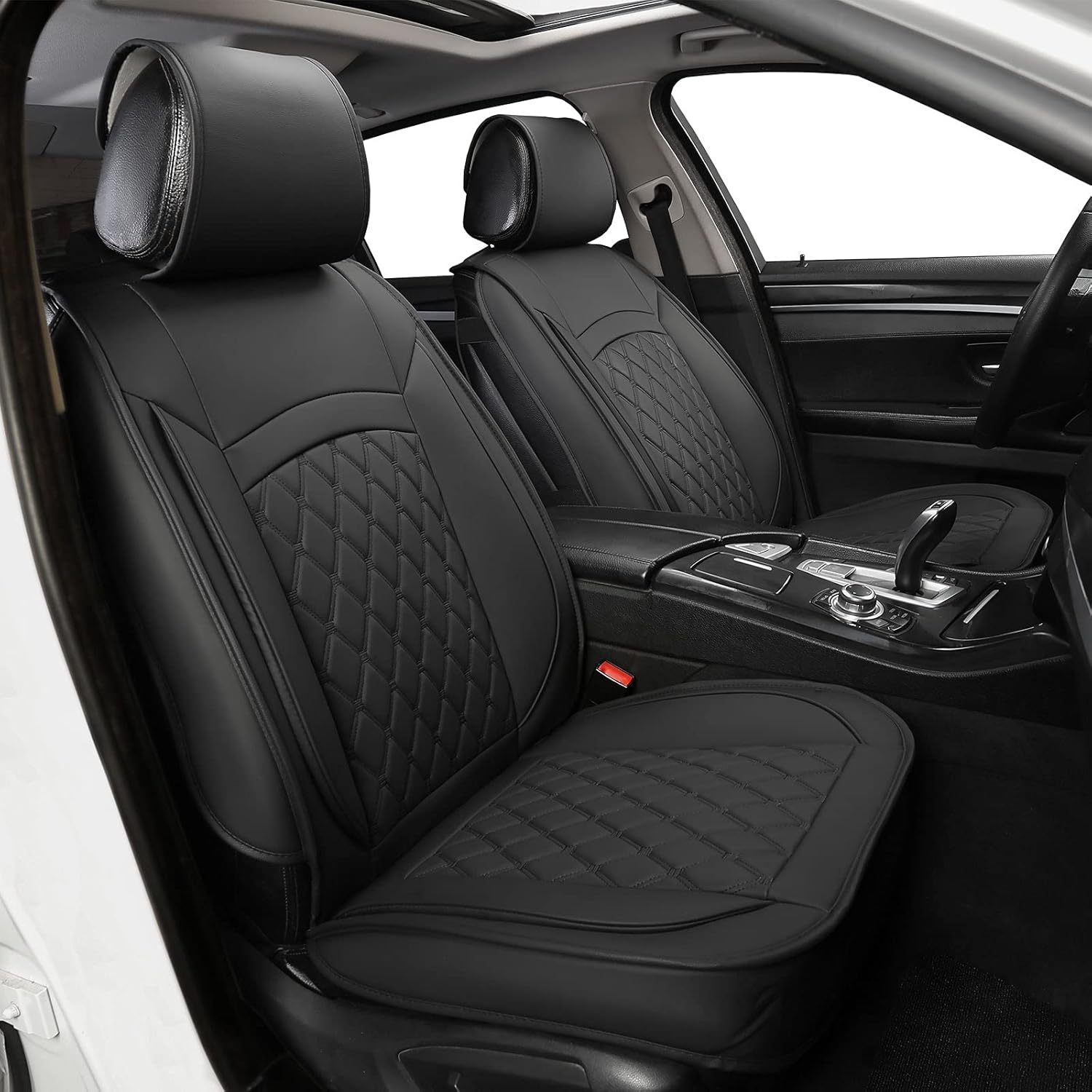 ISFC INSURFINSPORT Car Seat Covers - Black Leather Car Seat Covers Front Seat with 2 Car Backseat Storage on Front Seat Waterproof for Most Sedan SUV Truck for Ford Mazda Chevrolet