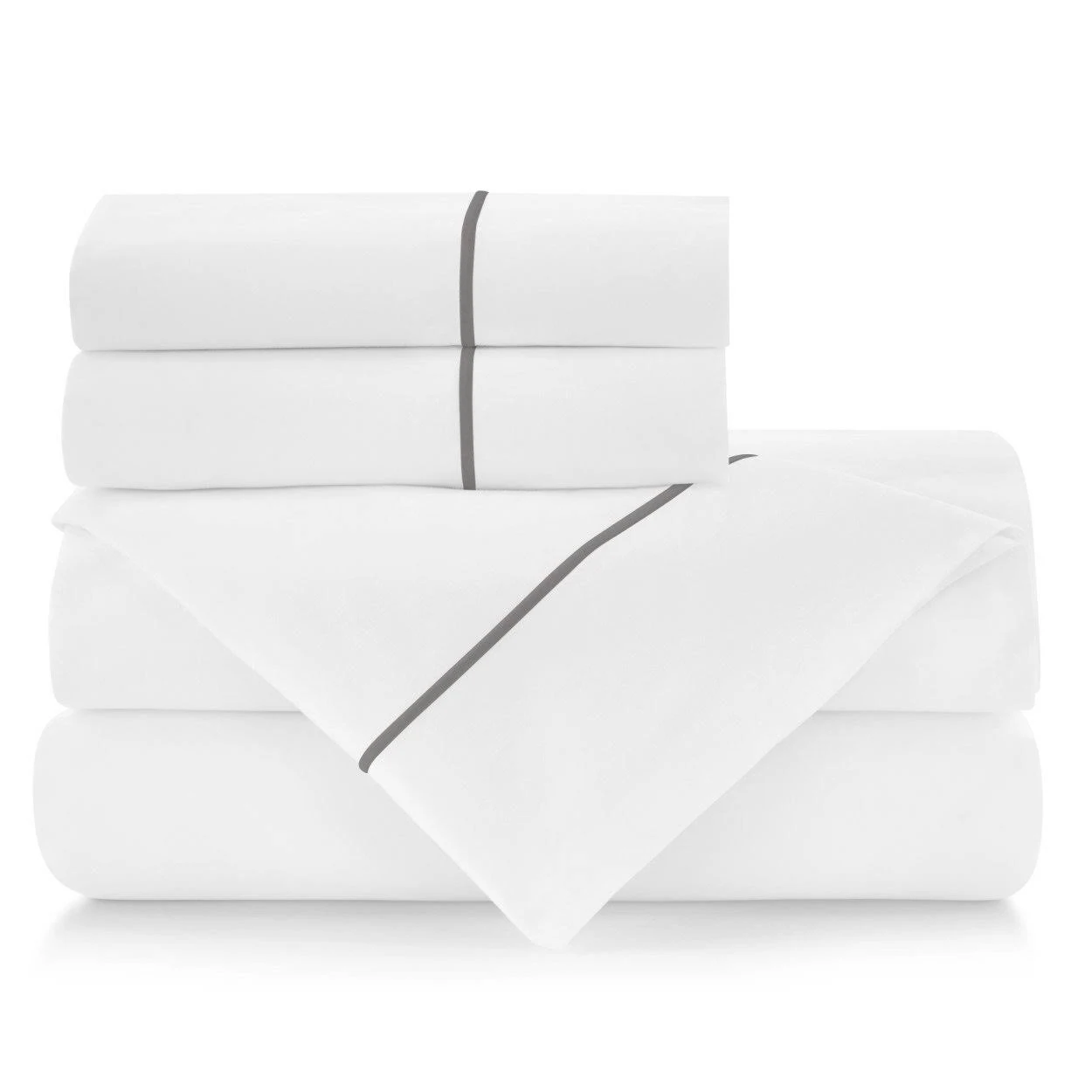 Peacock Alley Graphite Boutique Embroidered Percale Sheet Set -Twin