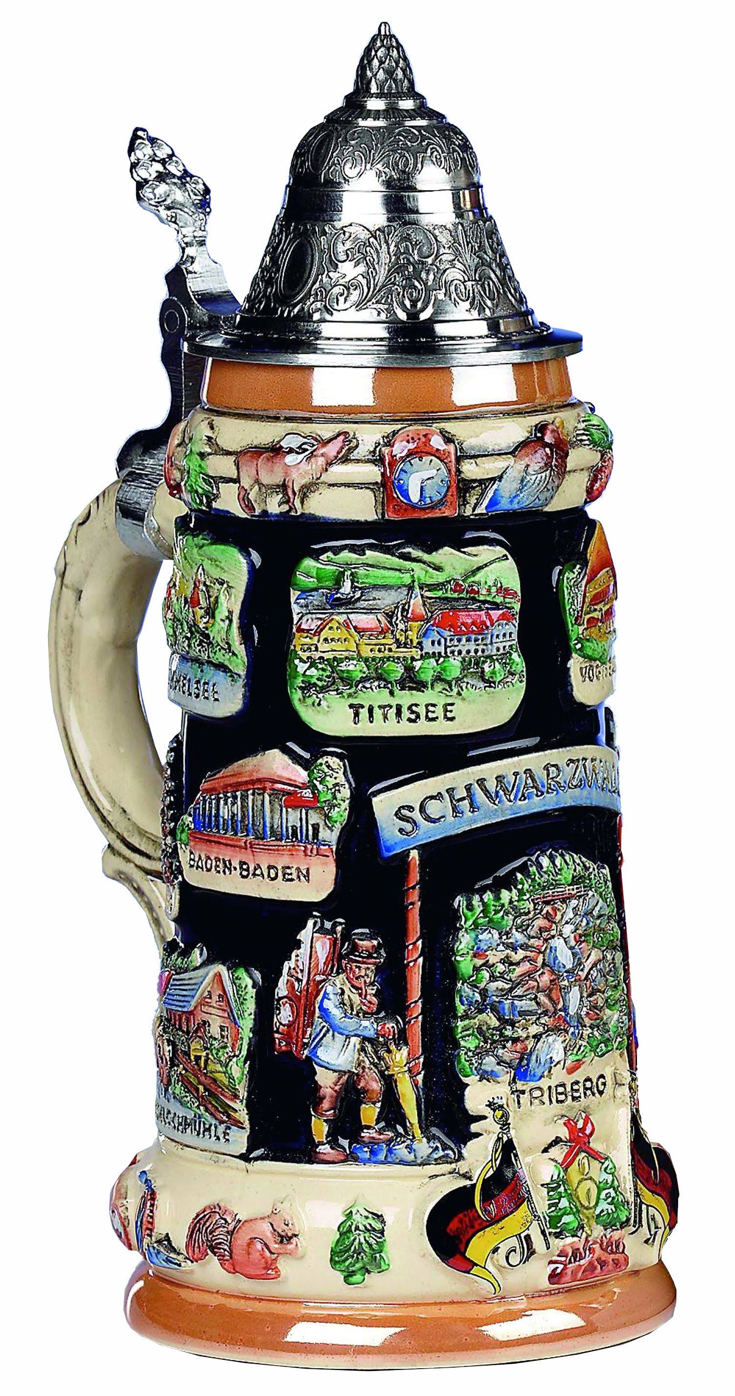 King German Beer Stein Black Forest Panorama Stein 0.75 LITER Tankard, Beer Mug Ki 309-SH 0,75L Schwarzwald