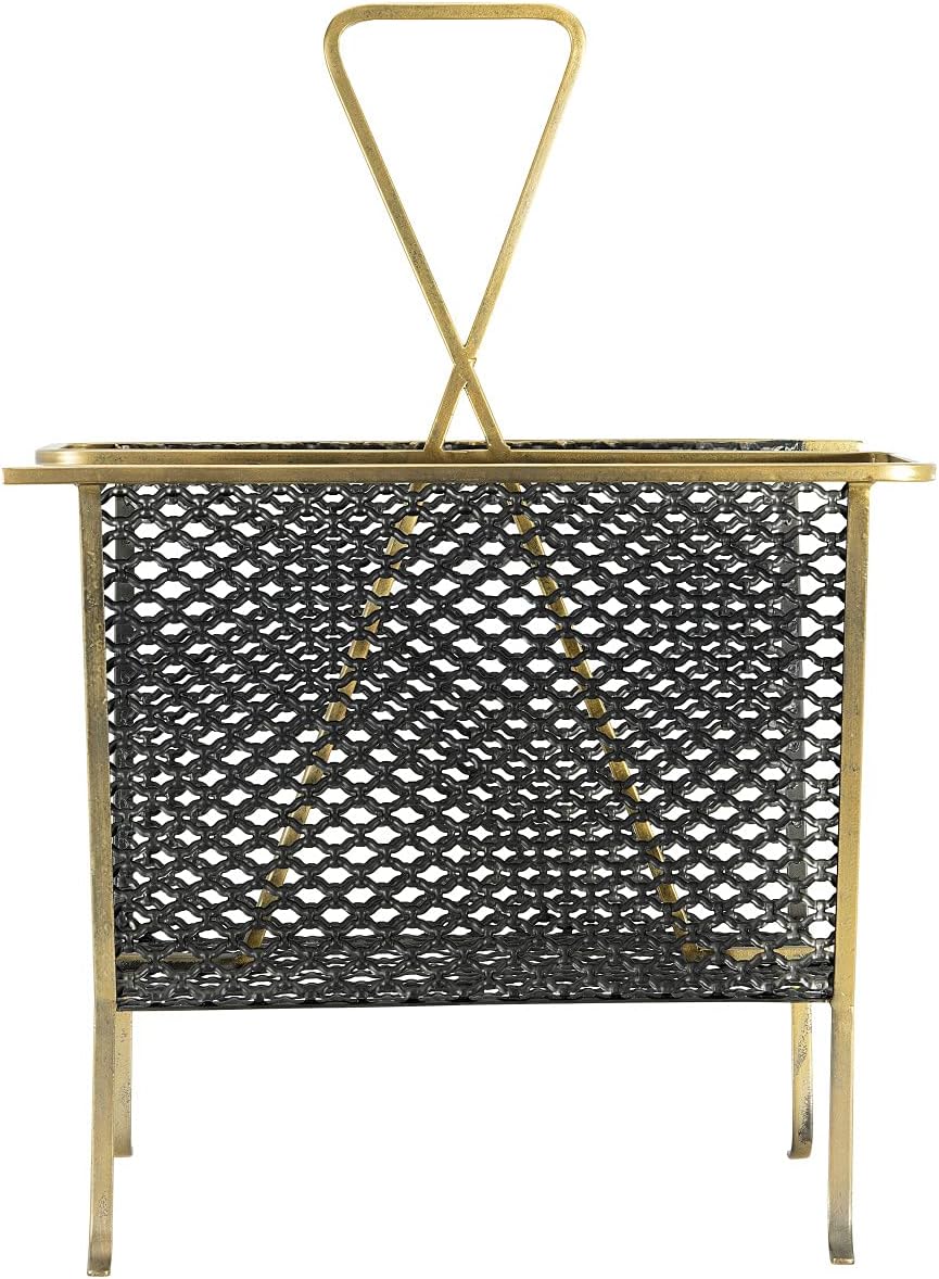 Creative Co-op EC0135 Distressed Gold & Black Divided Metal Magazine Rack, Gold