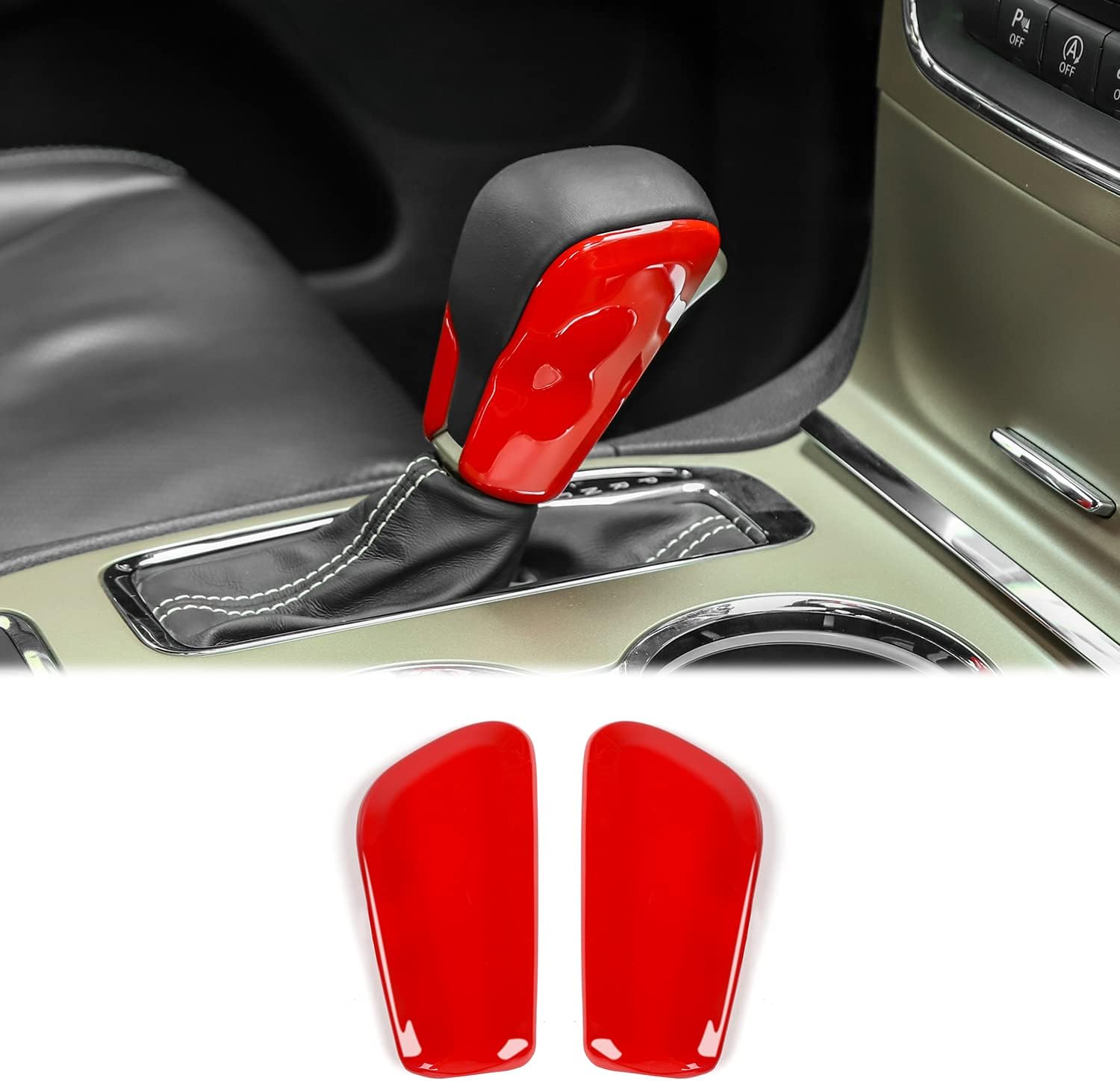 CheroCar Grain Gear Shift Knob Decoration Trim for 2017-2020 Jeep Grand Cherokee, Interior Accessories (Red)