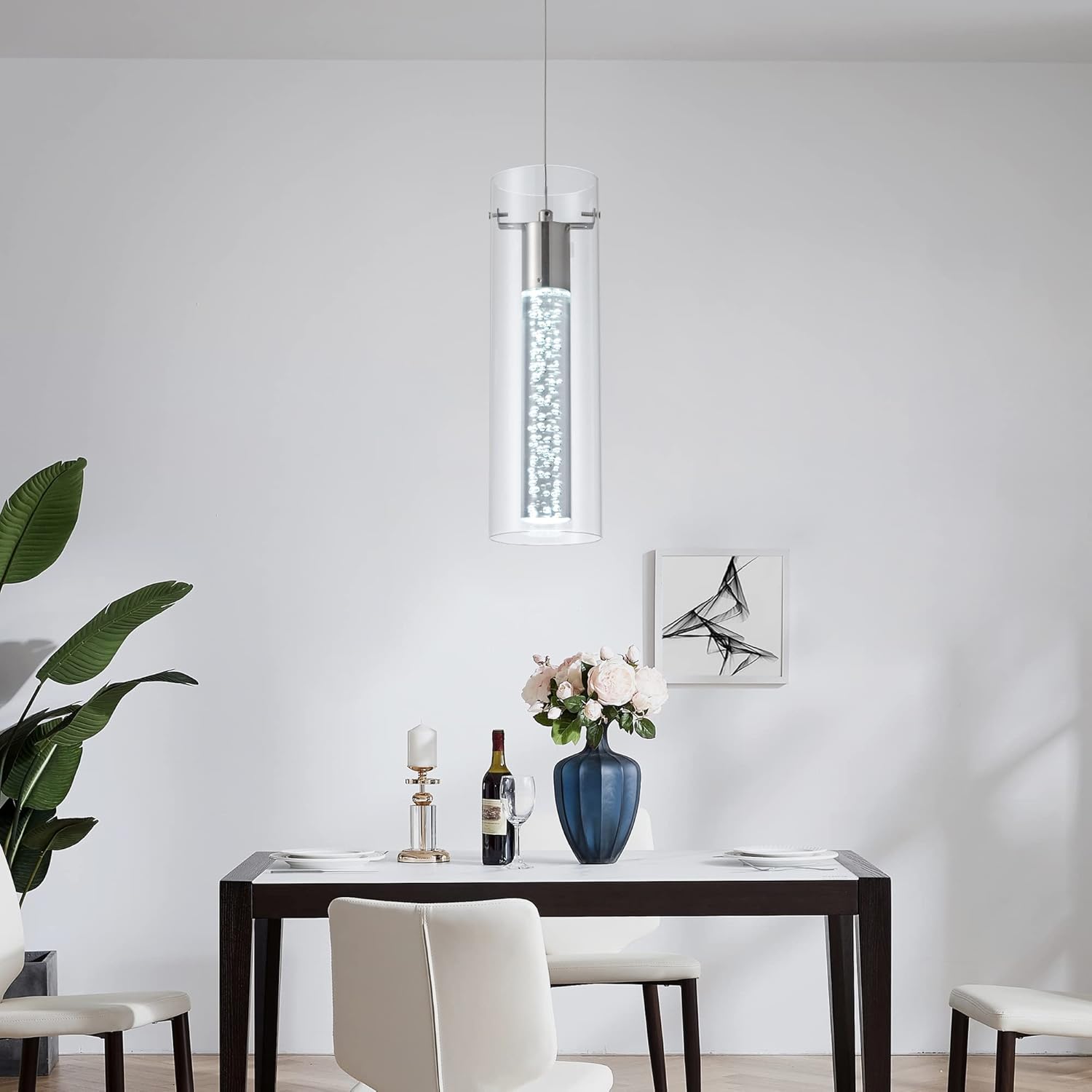 votag 3-Pack Modern Pendant Lighting Satin Nickel,24W Light Chandelier with LED Bulb, Updated Housing and Bubble Kitchen Light for Kitchen,Dining Room,Living Room,Corridor and Restaurant, 6000K