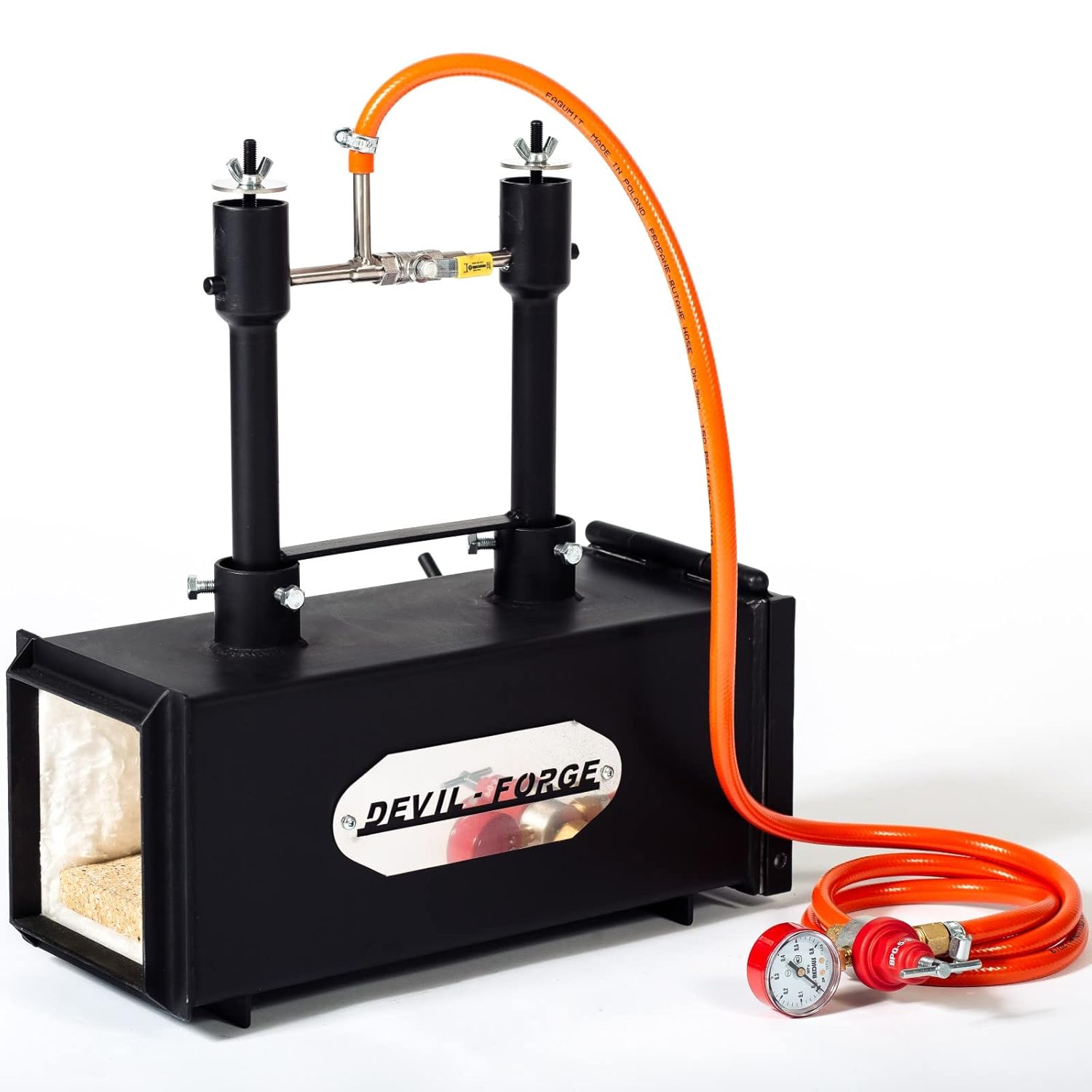 Gas Propane Forge - DFPROF2+1D | with 2 DFP (80,000 BTU) Burners and 1 Door | Knifemaking Farrier Blacksmith | Burners with Gas Ball Valve (Use 1 or 2 Burners)