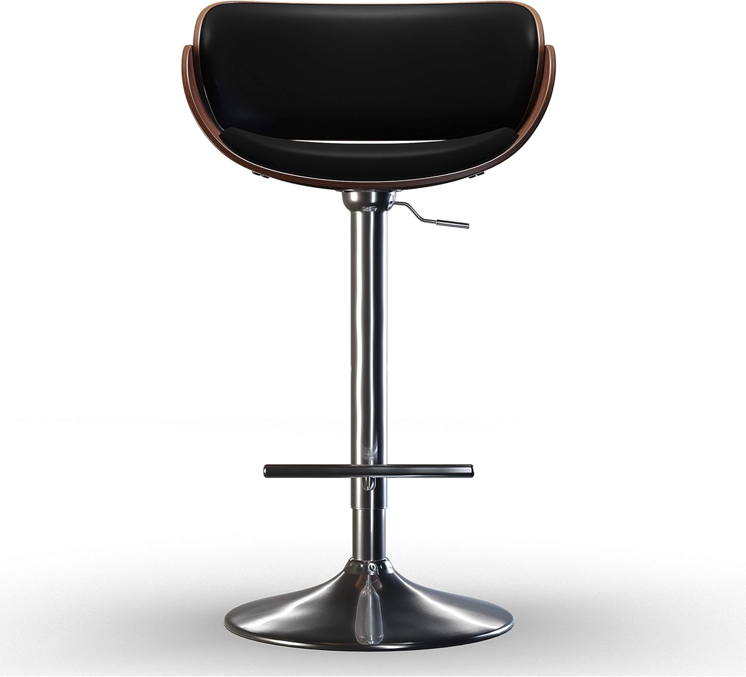 SIMPLIHOME Amery 34 inch Bar Stool, Black PU Faux Leather, Curved, Swivel, Gas Lift Adjustable Height, for the Kitchen and Dining Room, Mid Century Modern