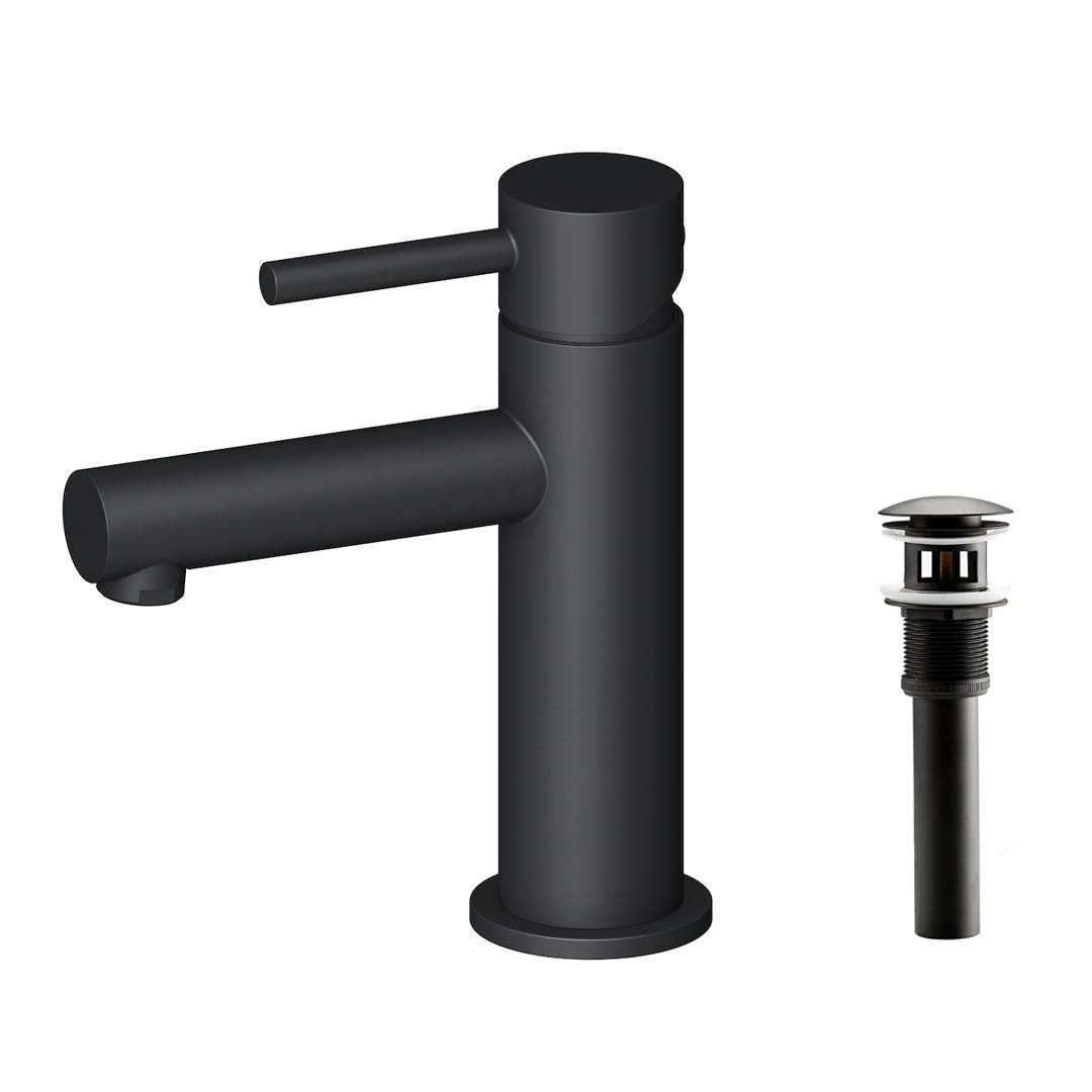 Solid Brass Leed Free Single Handle Bathroom Faucet - Matte Black w/ Pop-Up