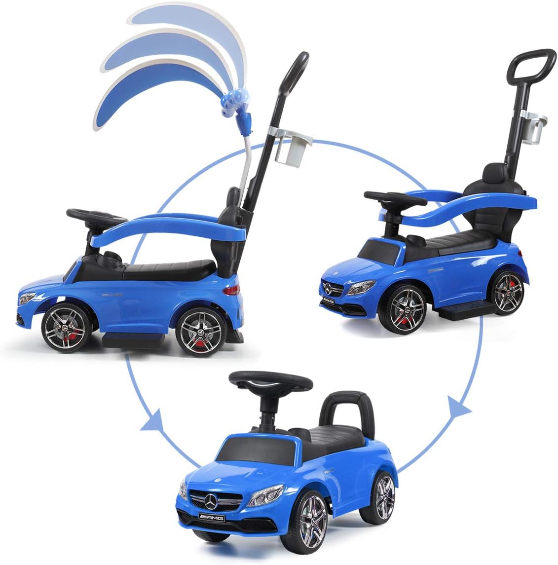 Sandinrayli Kids Ride On Car Electric Pushing Car Stroller Foot to Floor Toddler Play Toy w/ Handle and Canopy (White) Pack of 2