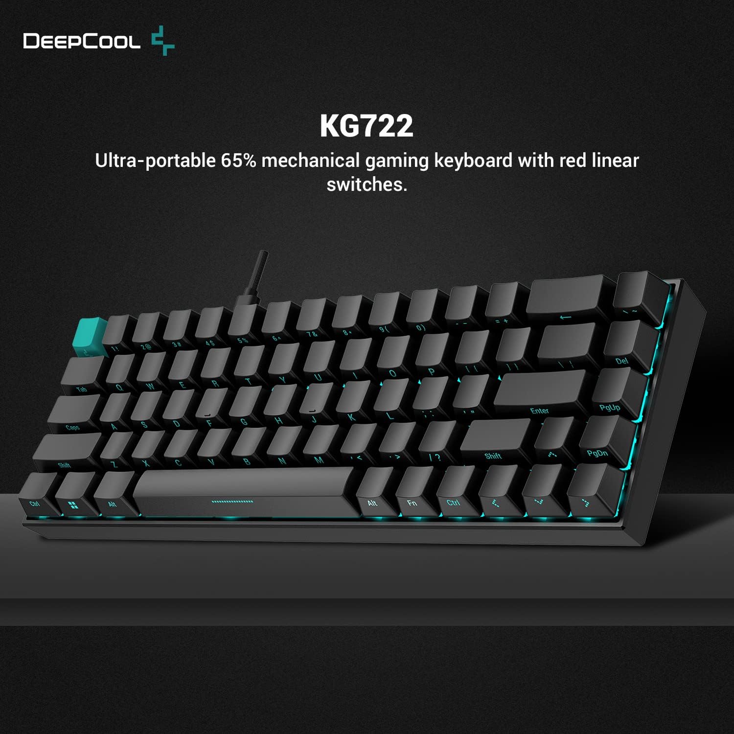 DeepCool KG722 65% Mechanical Gaming Keyboard, Ultra-Compact Form Factor, Detachable USB-C, Gateron Red Linear Switches, Full Per-Key ARGB Backlit Customization