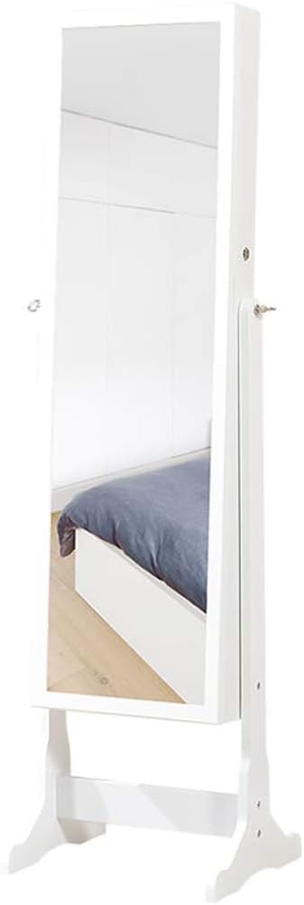 NJYT Full Length Mirrors Floor Mirror,MDF Framed Free Standing Wall Mounted with Storage Jewellery Organiser Adjustable Mirror Surface Angle Full Length Mirror
