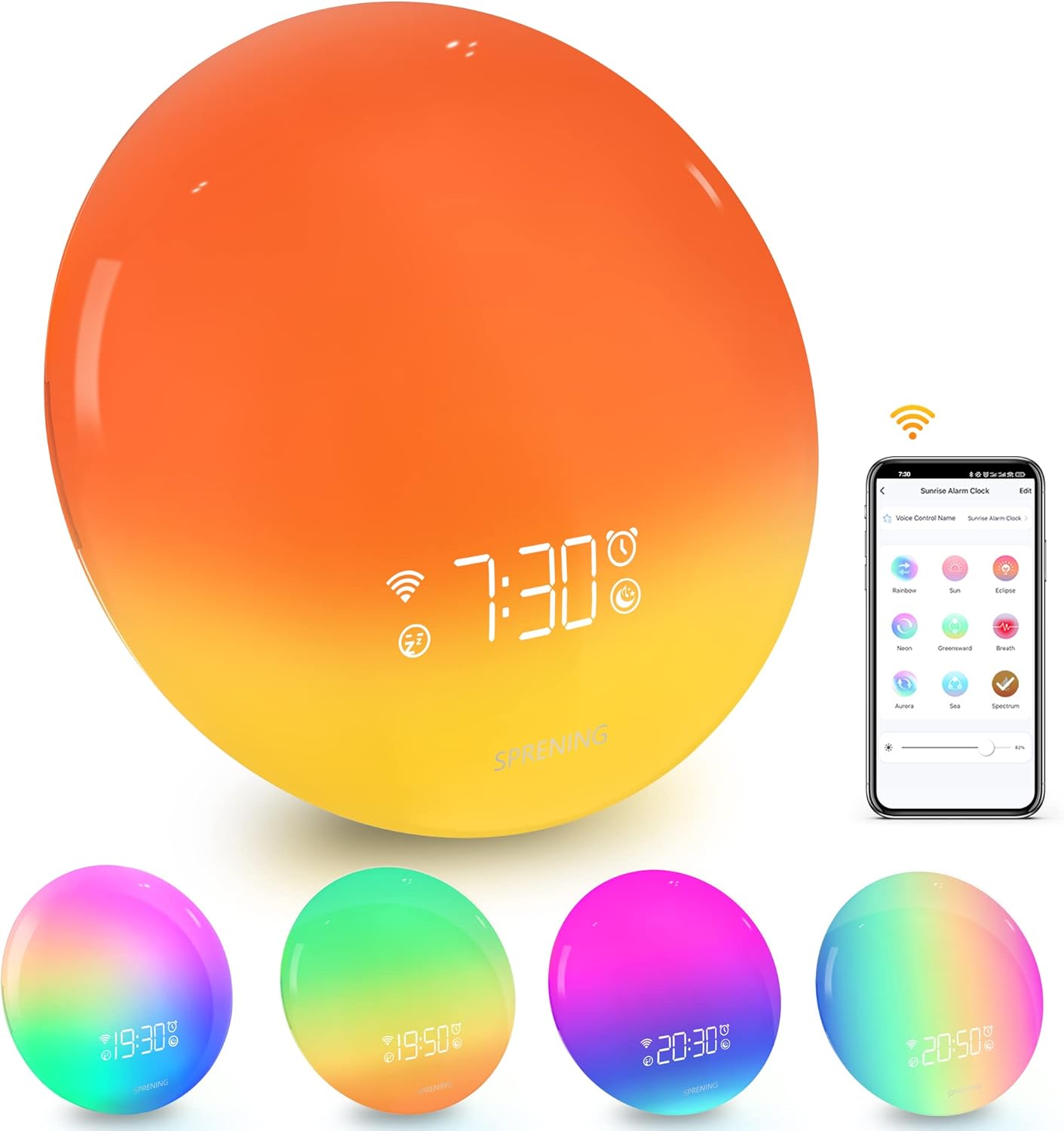 Wake Up Light Alarm Clock with Sunrise/Sunset Simulation, Work with Alexa, Dual Alarms Snooze White Noise Machine Sleep Aid Sound Machine,16 Natural Sounds 9 Lighting Effects for Heavy Sleepers Kids