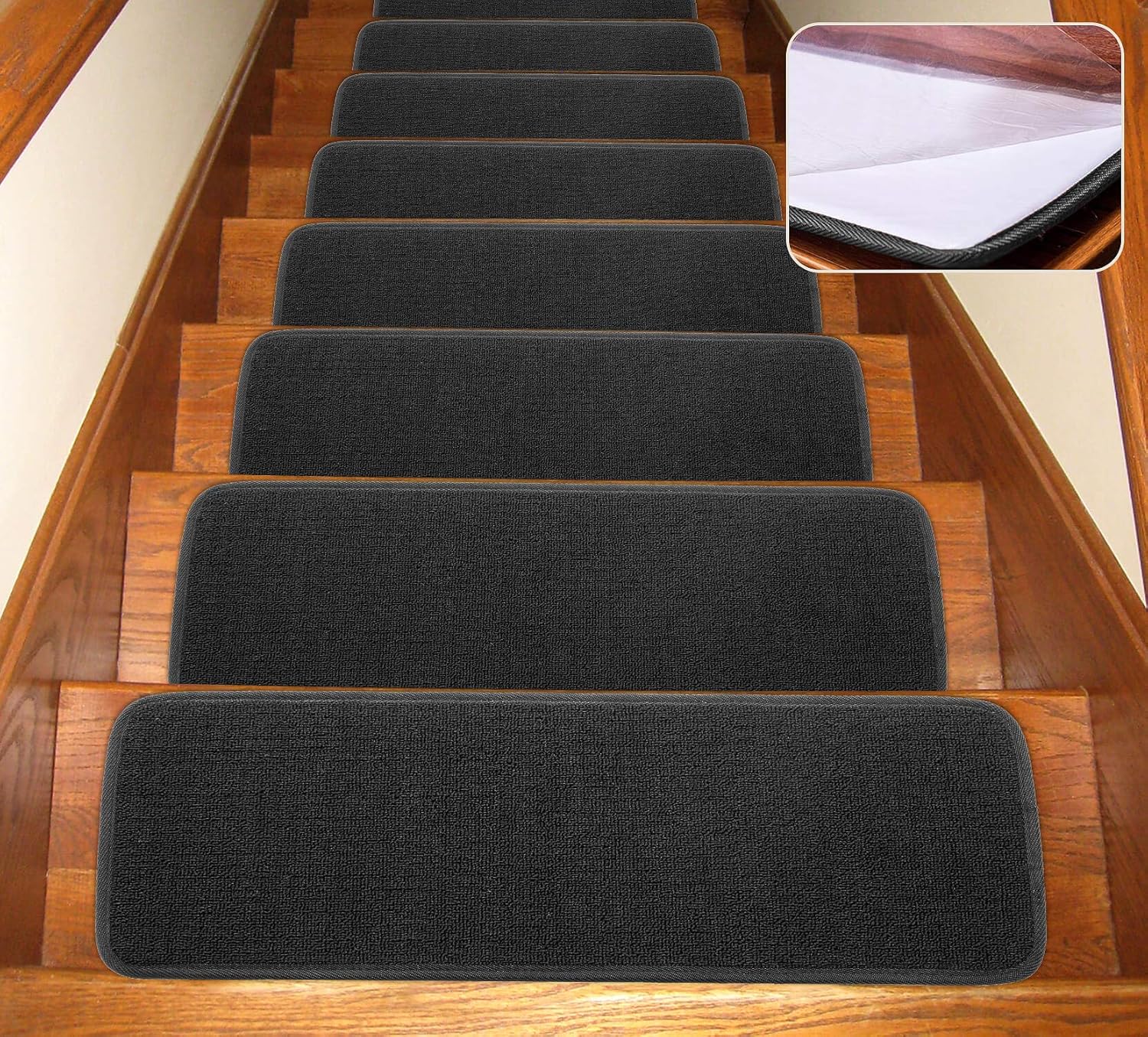 Seloom Non-Slip Stair Treads Carpet with Skid Resistant Rubber Backing Specialized for Indoor Wooden Steps, Removable Floor Rugs for Stairs(Brown Set of 13,25.5&times;9.5In)