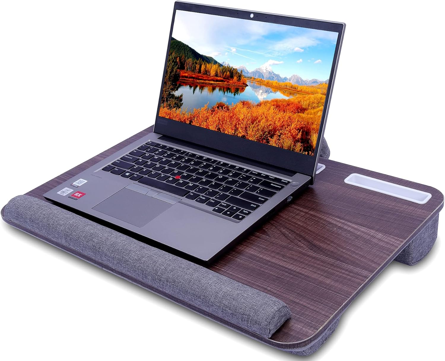 FORGING MOUNT Home Office Lap Desk - Fits up to 17 inches Laptop, Built in Wrist Pad for Notebook, Tablet, Laptop Stand with Tablet, Pen & Phone Holder-Black Wood Grain Pack of 2