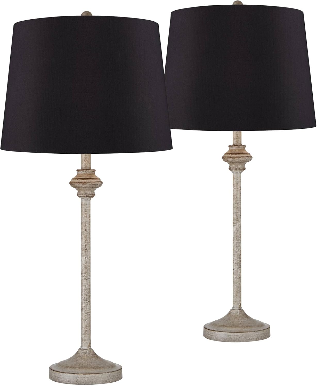 Lynn Farmhouse Rustic Country Cottage Buffet Table Lamps Set of 2 Beige Wood Finish Black Faux Silk Drum Shade for Living Room House Home Dining Entryway - 360 Lighting
