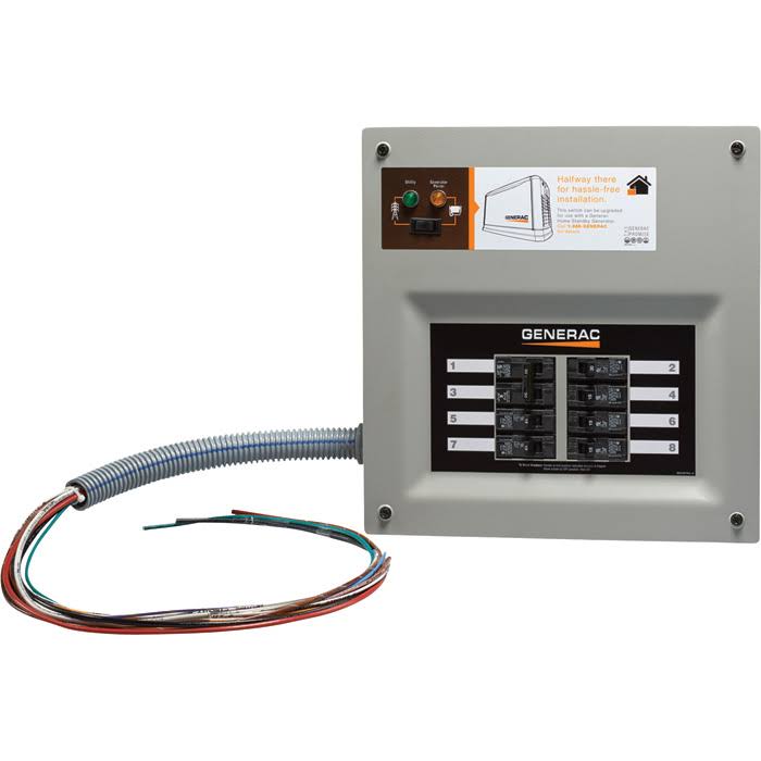 Generac HomeLink Prewired Manual TRANSFER Switch - 30 Amps, 8 Circuits, Model 6852