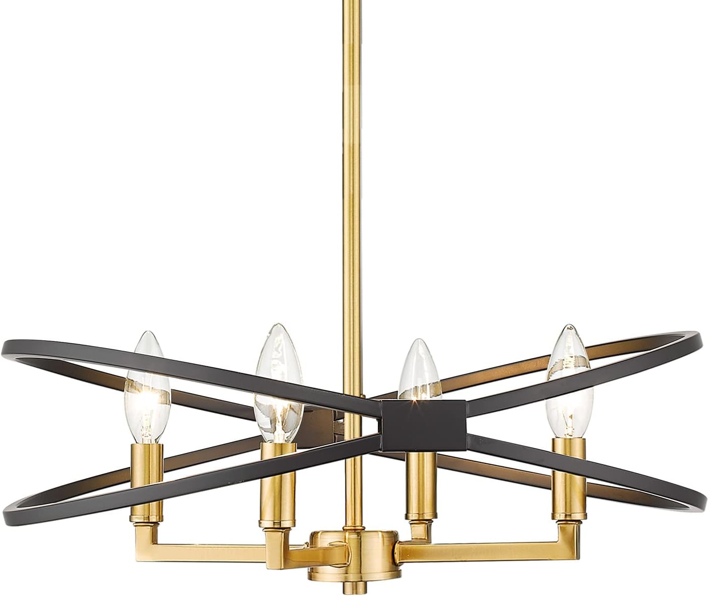 Emliviar 4-Light Farmhouse Chandelier - 18 Inch Modern Lantern Pendant Light for Bedroom Dining Room, Black and Gold Finish, YE243P-4 BK+BG