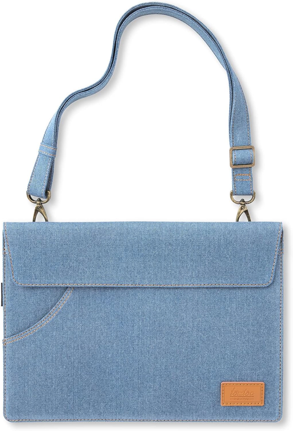 tomtoc Denim Ladies Shoulder Bag for 13-inch MacBook Air M1/A2337 A2179 2018-2021, MacBook Pro M1/A2338 A2251 2016-2021, 12.9 iPad Pro 5th/4th/3rd Gen, Vintage Style Retro Blue Jeans Case Sleeve Bag