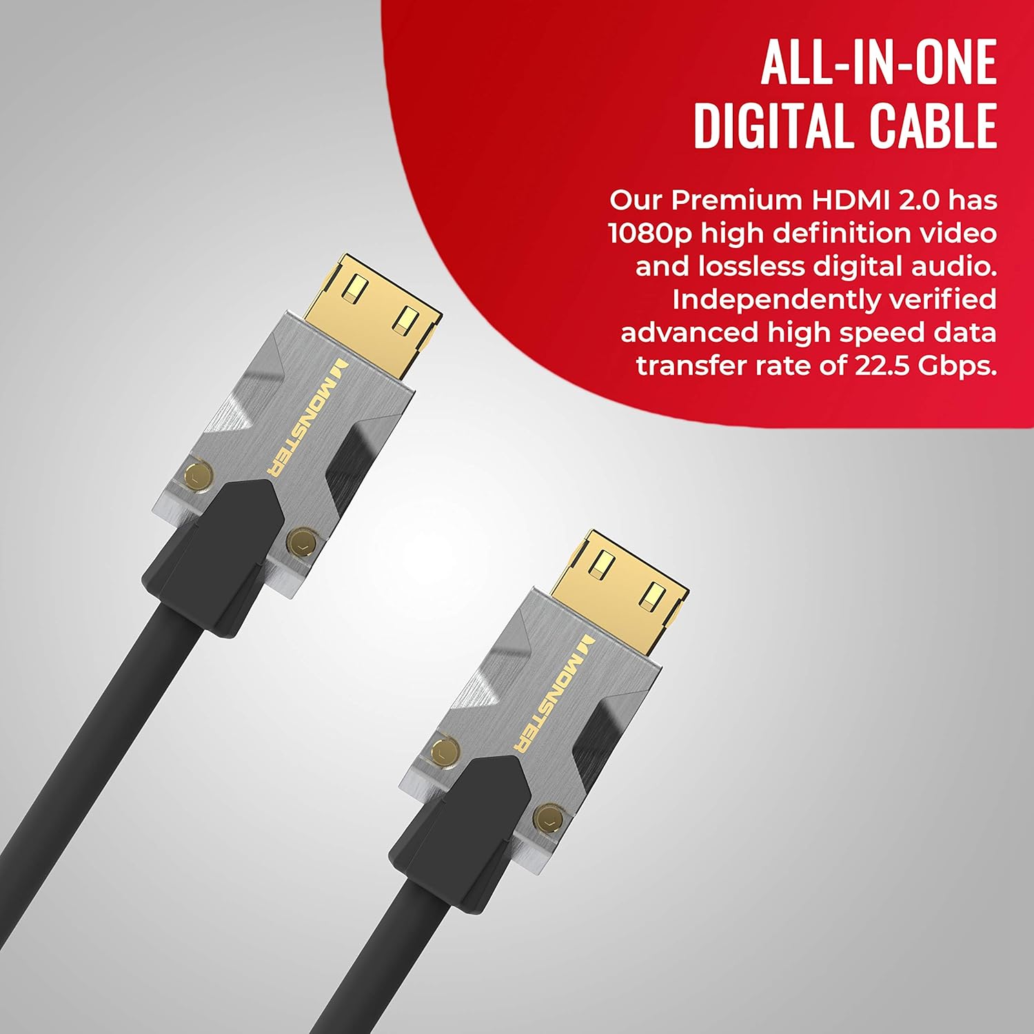 Monster M-Series 2000 Certified Premium Ultra High Speed HDMI Cable - 2.0 4K 60Hz, 22.5 Gbps - 5 Meters (16.4 Ft) Pack of 2