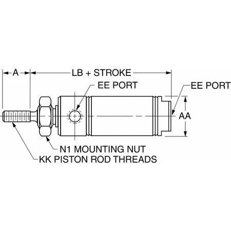 Speedaire 5MMH1 1-1/16x22 Bore Round Double Acting Air Cylinder 3x22 Stroke